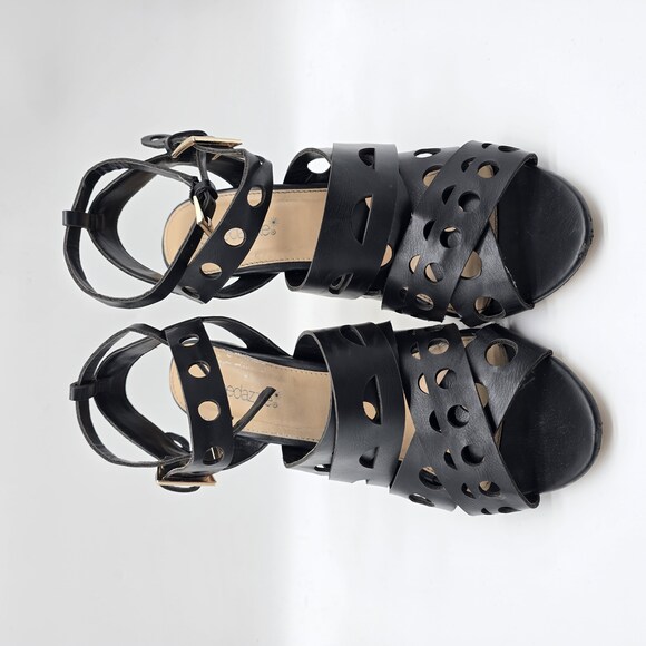 Black Faux Leather Laser Cut Strappy Heels - Size 8.5 - Picture 10 of 16